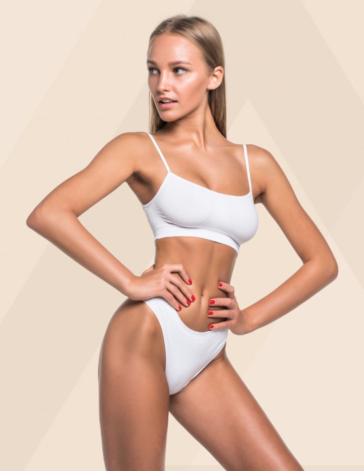Beautiful slim body of a woman promoting CoolTone -a treatment provided by Haus of Aesthetics in Salt Lake City, UT